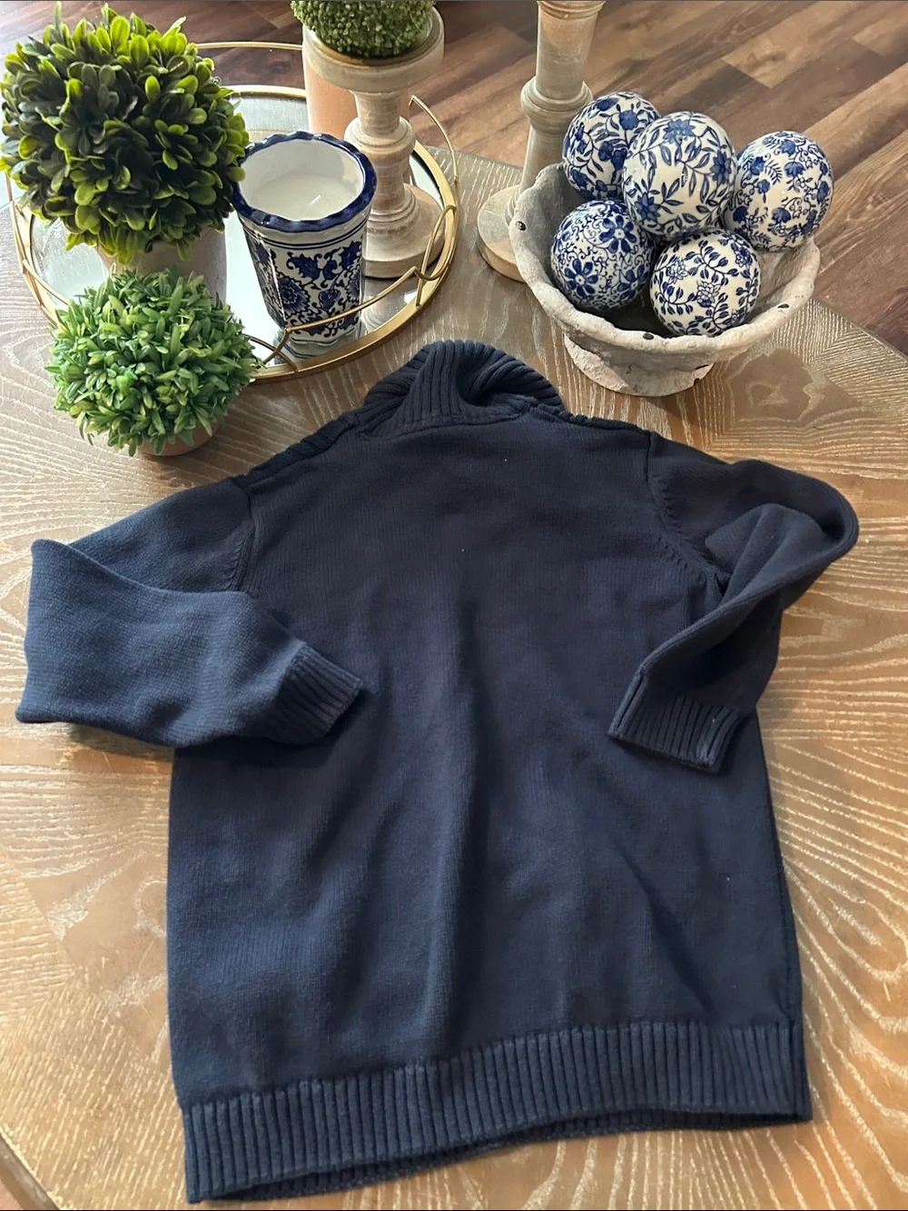 Gymboree Boys Navy Blue Cable Knit Cowl Shawl Neck Sweater